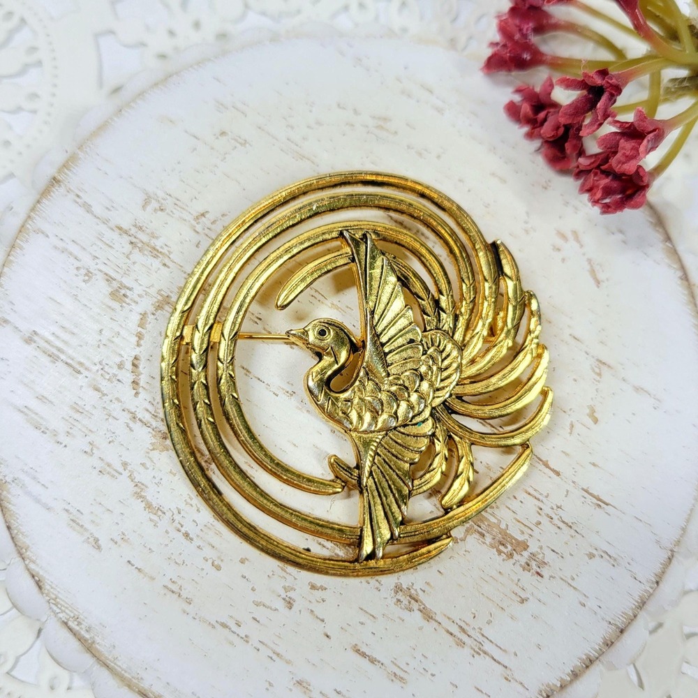 MFA Phoenix gold tone brooch pin Museum of fine arts Boston Mid Century